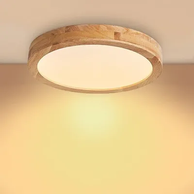 Productafbeelding van LED plafondlamp, houten design, 40 cm diameter, ronde lamp voor het plafond, 28W | 3000K warm wit. Geschikt voor woonkamer, slaapkamer, keuken, eetkamer, hal