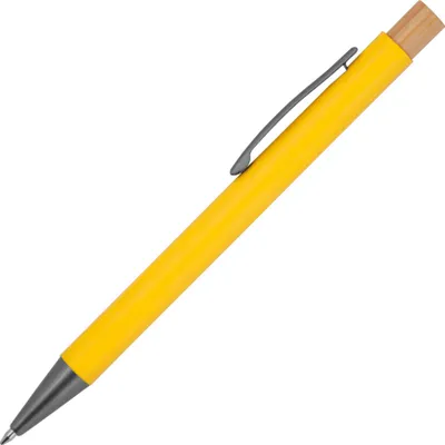 Produktbild von 10x Kugelschreiber aus recyceltem Aluminium mit Bambusdrücker / Farbe: gelb