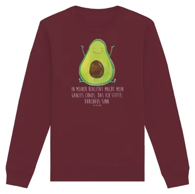 Produktbild von Mr. & Mrs. Panda Baumwoll Pullover Avocado Glücklich Größe XS - Burgundy - Geschenk, Sweatshirt, Frucht, Pulli, Chaos, Verrückt, Sweater