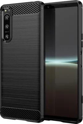 A black phone case is shown next to a smartphone.