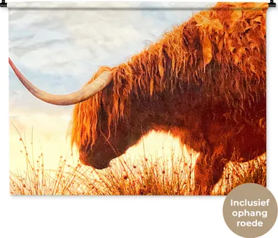 Produktbild von MuchoWow® Wandteppich Wandbehang Schottische Hochlandrind - Licht - Natur 120x90 cm Tapisserie Dekoration Wandtuch - Wohnen - Aufhänger für die Wand