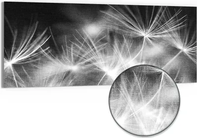Produktbild von DEQORI Hybrid Leinwand Bild 125x50 cm 'Pusteblumenflug' Wandbild Glas flach modern