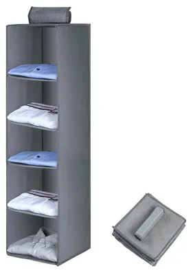 Zdjęcie produktu dla Półka wisząca AiQInu, szafka do przechowywania, organizer do zawieszania z 5 przegródkami, składana, oszczędzająca miejsce, stabilny organizer do zawieszania z bambusową podporą, wzmocniony system przechowywania do szaf