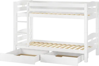Produktbild von Etagenbett Kiefer weiß 90x200 Massivholzbett Kinderbett Zubehör wählbar V-60.10-09WRollrost und Doppelbettkasten inkl.