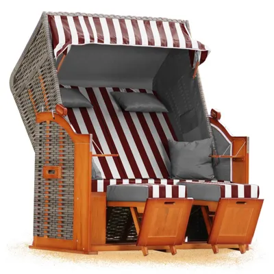 Produktbild von Strandkorb Hanse Strandkorb Klassik 2-Sitzer XXL Ostsee Volllieger in rot weiß, bereits montiert inkl. Strandkorbrollen, ideal für Garten, Balkon oder Terrasse