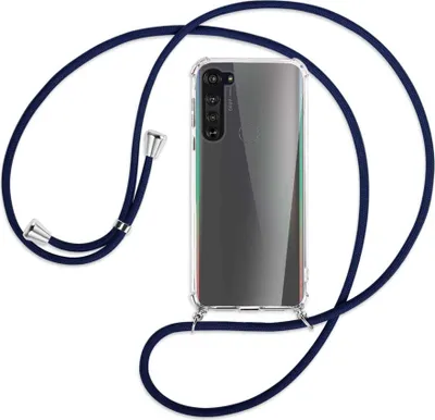 Produktbild von Handykette Backcover-Schutzhülle mit Band (Metall silberfarben) für Motorola Edge - dunkelblau