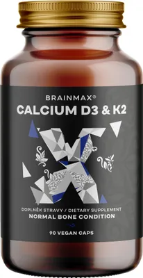 Obrázok produktu pre BrainMax Calcium D3 & K2, vápnik s vitamínmi D3 a K2, 90 vegetariánskych kapsúl