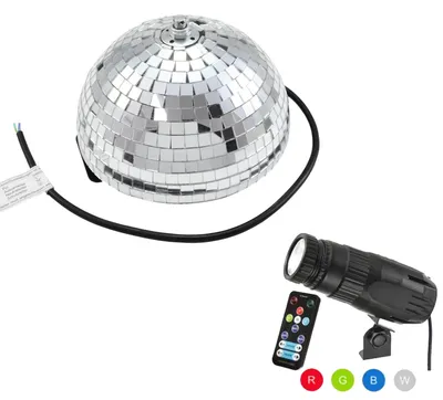 Spiegelkugel Komplettset - Discokugel, Motor, Pinspot, Montagematerial für Diskokugel - Mirrorball Set - Partyset