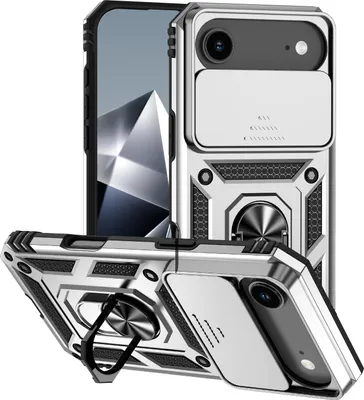 Image de Étui pour iPhone Air étui double couche avec couvercle coulissant pour appareil photo et anneau de support Argent