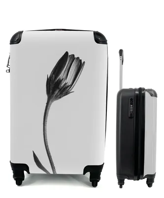 Produktbild von MuchoWow® Koffer Handgepäck Trolley Rollkoffer Kleine Reisekoffer mit 4 Rollen - Pflanze - Makro - Schwarz - Weiß - Cabin Size < 55x40x23 cm & 55x40x20 cm - Fotokoffer - Kabinenkoffer - Boardgepäck - Reise-Box - Reisekoffer - Reisegepäck - Koffer mit Bild - Trolley für Kinder