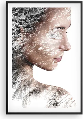 Produktbild von Gerahmtes Poster - Schwarzer Rahmen - Frau doppelt Belichtung - 61x91,5 cm - Wand Bild - Wanddeko - Wandbilder - Wandposter - Bilderrahmen - Bilder - Kunstdruck - Wandbild - P2BPA61x91-4338