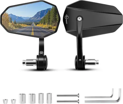 Produktbild von Universelle Motorrad-Lenkerspiegel, E-, 2 Stück, 360° drehbar, für Lenker mit Ø 13–20 mm, Aluminium, mattschwarz, für Motorräder, Roller und ATV
