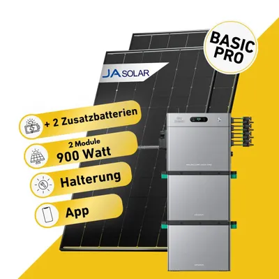 Produktbild von Balkonstrom Balkonkraftwerk 900W Solaranlage mit Speicher | 2xZusatzspeicher | Balkonhalterung | 2xSolarmodul Bifazial | Zendure SolarFlow 2400 Pro