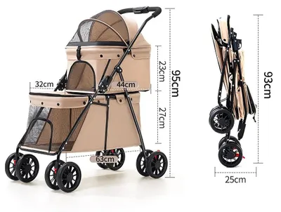 Produktbild von Haustierkinderwagen - Hundebuggy und Katzenwagen - Zweistöckig - Für 2 Haustiere - Faltbar - Atmungsaktives Oxford-Gewebe - Khaki