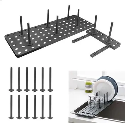 Immagine prodotto di Set di organizer estraibili per la cucina Unyqoos® per piatti e coperchi: salvaspazio, modulare, con fori di scarico per stoviglie, pentole e taglieri