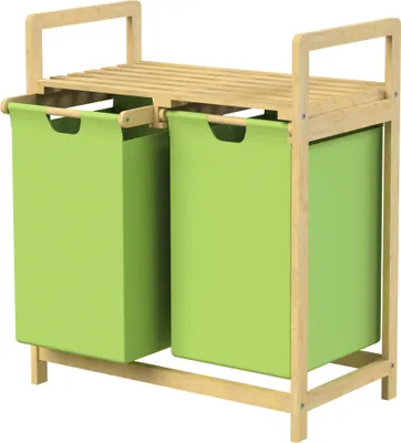 Obrázek produktu pro Bambusový koš na prádlo ML-Design, zelený, se 2 výsuvnými sáčky na prádlo 60 l