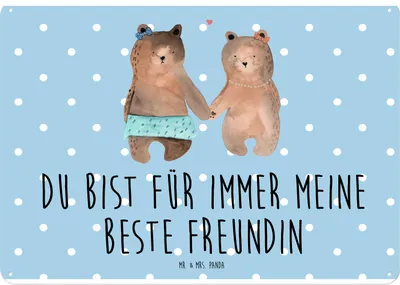 Produktbild von Mr. & Mrs. Panda Schild Bär Freundin DIN A4 - Blau Pastell - Geschenk, Teddy, Wandbild, Beste Freund Liebe Liebesbeweis Verliebt Kumpel Kumpeliene, Türschild, tafel