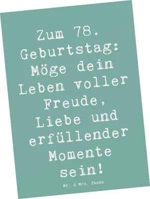 Produktbild von Mr. & Mrs. Panda Postkarte Spruch 78. Geburtstag Freude Liebe - Meeresbrise - Geschenk, Grußkarte, Ansichtskarte, Alter, Postkarten, besondere Geschenke, Happy Birthday