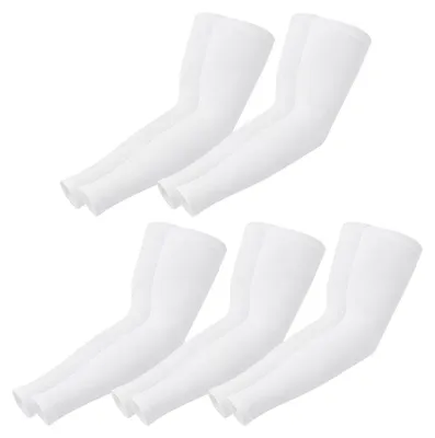 Immagine prodotto di 5 paia di maniche lunghe per braccia, protezione UV, effetto rinfrescante, traspiranti, per uomo e donna, colore bianco