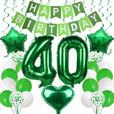 Productafbeelding van 40 ballonnen, decoratieset in groen, geschikt voor mannen en vrouwen | Decoratieset voor een 40e verjaardag | Latex- en folieballonnen