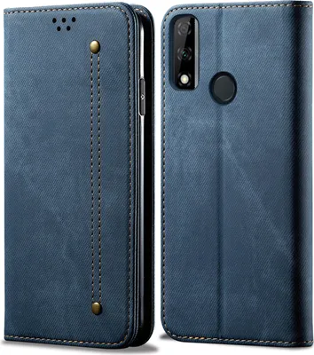 Image de Huawei Y8S Housse, LaimTop Denim Cuir Portefeuille Fermeture magnétique Flip Bookstyle Housse avec fonction stand pour Huawei Y8S Bleu