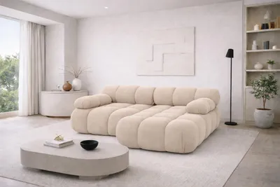 Image de Canapé d'angle modulaire  en L, tissu velours Salvador, beige, version droite, Selia