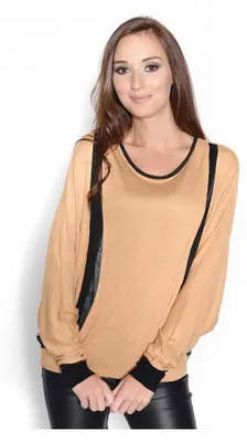 Produktbild von Damen Bluse Langarm Tunika Oberteil Shirt Pullover; Camel/S/M