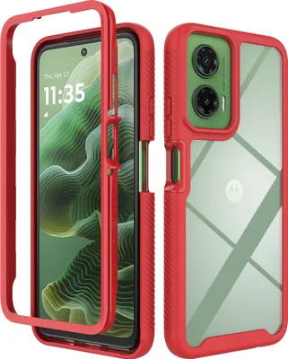 Immagine prodotto di Custodia per Motorola Moto G35, copertura posteriore trasparente ibrida, robusto paraurti in TPU, custodia antiurto rossa