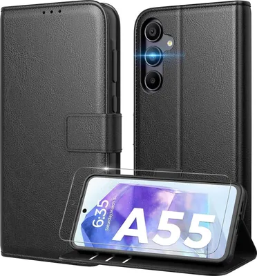 Produktbild von Handyhülle Samsung Galaxy A55 5G Schwarz Leder Cover RFID Schutz