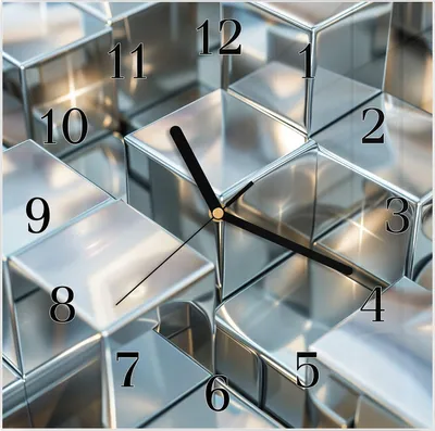Produktbild von Wanduhr aus Glas mit Motiv Metallische Würfel- 30 x 30 cm - inkl. Aufhängesystem