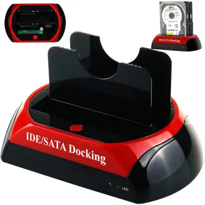 Immagine prodotto di Docking station per dischi rigidi HDD IDE/SATA, docking station USB 2.0, docking station per SSD da 2,5" e 3,5", clonazione offline, funzione di clonazione, adattatore, PC Retoo