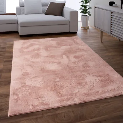 Produktbild von Teppich Wohnzimmer Kunstfell Shaggy Hochflor Waschbar In Waschmaschine Soft Uni Rosa Grösse 120x170 cm