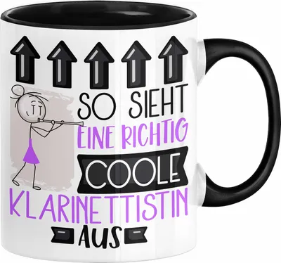 Produktbild von Klarinettistin Geschenk Tasse Geschenkidee für Klarinettistin Geburtstag Weihnachten Spruch So Sieht Eine Richtig Coole Klarinettistin Aus Kaffee-Becher  (Schwarz)