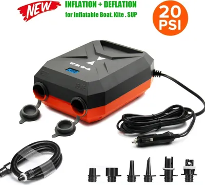 Zdjęcie produktu dla Elektryczna pompka o ciśnieniu 20 PSI do nadmuchiwanych desek SUP i łodzi, z wbudowanym wyświetlaczem LCD z zabezpieczeniem przed przepięciem