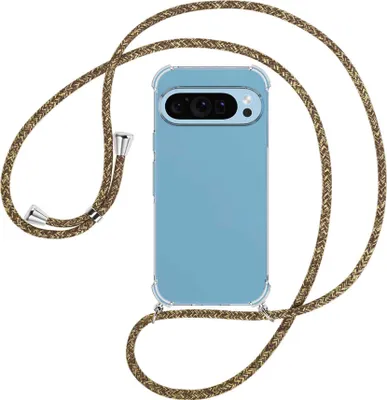 Produktbild von Handykette Backcover-Schutzhülle mit Band (Metall silberfarben) für Google Pixel 9 - braun+beige