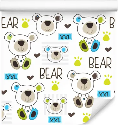 Produktbild von 10m VLIES TAPETE Rolle Kinderzimmer Tiere Bären Herzen Muster Linien XXL
