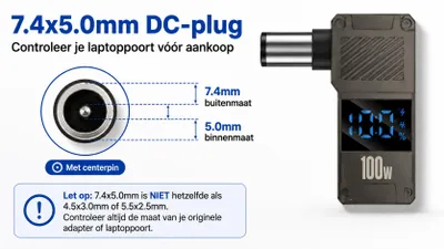 Productafbeelding van DrPhone PowerTip USB-C naar DC Laptop Oplader Adapter 7.4x5.0mm HP met Centerpin