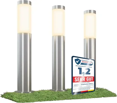 Obrázek produktu pro Venkovní osvětlení pro dveře, nerezová ocel, stupeň krytí IP44, sada 3 kusů, výška 50 cm, patice E27, vhodné pro použití na zahradě