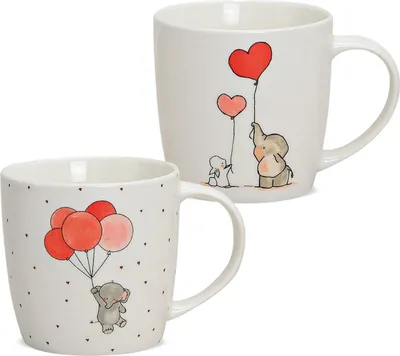 Produktbild von Süsse Kaffeetassen 2er Set Tiere Liebe Elefant Hase Herzen