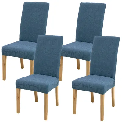 Produktbild von Stretch Stuhlhusse 4er Set Universelle Elasthan Jacquard Stuhlbezug Husse Blau