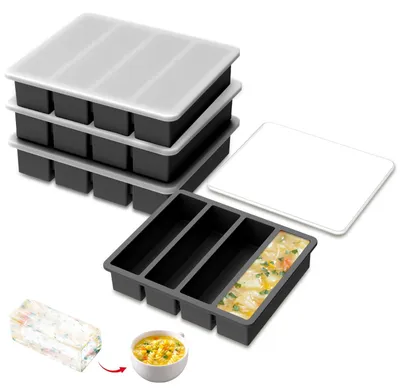 4er-Set Silikon-Gefrierformen mit Deckel, 17,5x14,5x3,7 cm