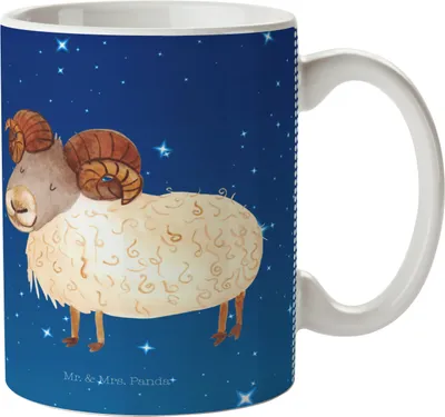 Produktbild von Mr. & Mrs. Panda Pott Sternzeichen Widder - Sternenhimmel Blau - Geschenk, Henkelbecher, Trinklernbecher, Plastikbecher, Bock, Mehrwegbecher, Haferl, Schafbock