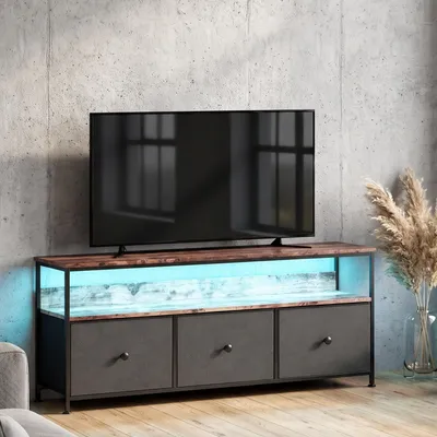 Obrázok produktu pre Komoda INONEFT s LED osvetlením a zásuvkami z látky, komoda s kovovým rámom, zásuvková komoda, čierna, 137x29,8x57 cm