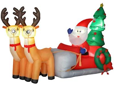 Produktbild von Aufblasbare Weihnachtsdekoration, Weihnachtsmann in Rentierschlitten, für Garten & Weihnachten