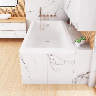 Image de ECOLAM Baignoire rectangulaire TAMI 190x90 cm + support en polystyrene a carreler | pieds siphon + silicone | set complet