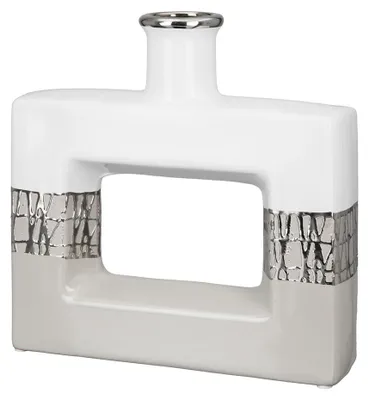 Obrázek produktu pro Váza Gilde, plochá, obdélníková, "Cabrera", keramika, šedá, bílá, stříbrná, balení 2 kusů, délka 6,5 cm, šířka 24 cm, výška 25 cm, 47419 4063387474198