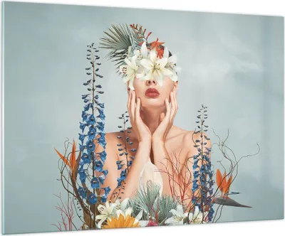 Produktbild von Bilder auf glas - Einteilig - Surreal Frau Blumen - 100x70cm - Glasbilder - Wandbilder - Bilder - zum Aufhängen bereit - Wanddekoration aus Glas - Glas Bilder - Wandbild auf Glas - GAA100x70-4818