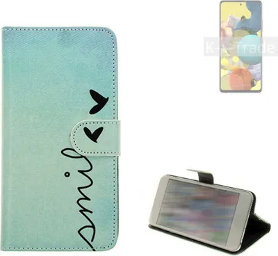 Produktbild von K-S-Trade Schutz Hülle Handy Hülle kompatibel mit Samsung Galaxy A51 5G Hülle Handyhülle cover bookstyle Etui Handyhülle ''smile'' türkis