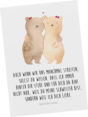 Produktbild von Mr. & Mrs. Panda Postkarte Bären Schwestern - Weiß - Geschenk, Grußkarte, Ansichtskarte, Sis, Zwillinge, Schwesterherz, Ansichtskarten, Muttertag, Postkarten, bildkarte
