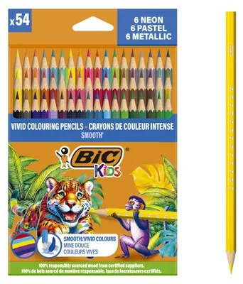 Zdjęcie produktu dla Kredki BIC Kids Smooth wykonane w 100% z drewna pochodzącego z odpowiedzialnie zarządzanych zasobów